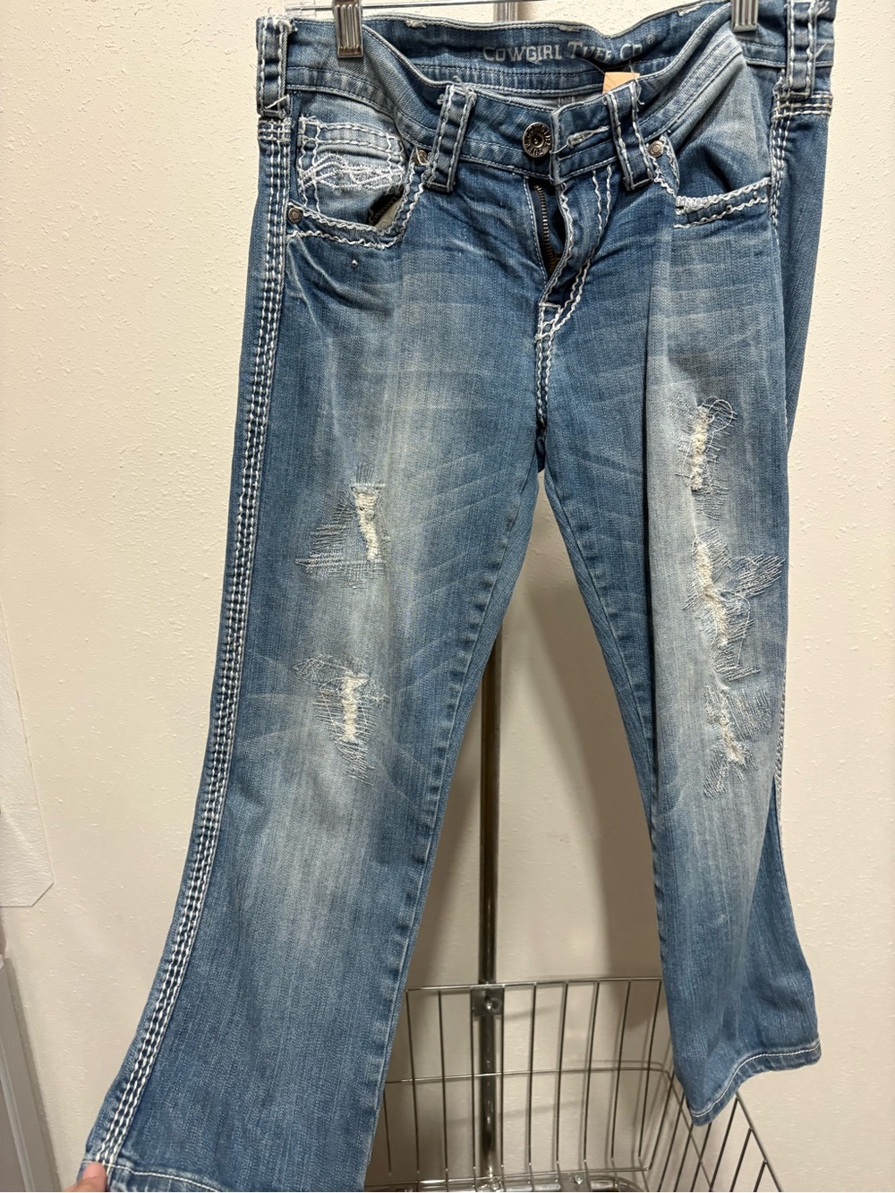 Cowgirl Tuff Light Blue Distressed Wide Leg Jeans